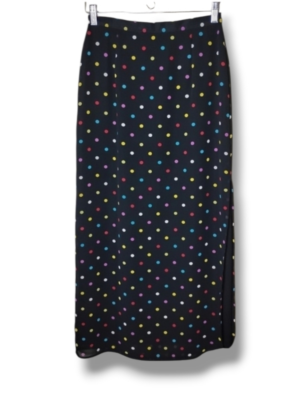 Central Falls Vintage 80s Polka Dot Chiffon Retro Midi Skirt Side Slit Size 6